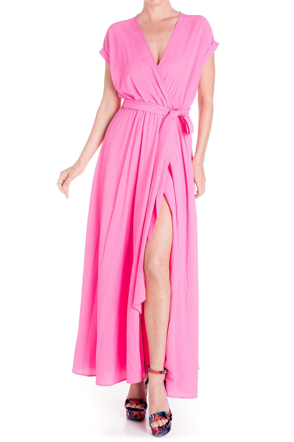 short pink wrap dress